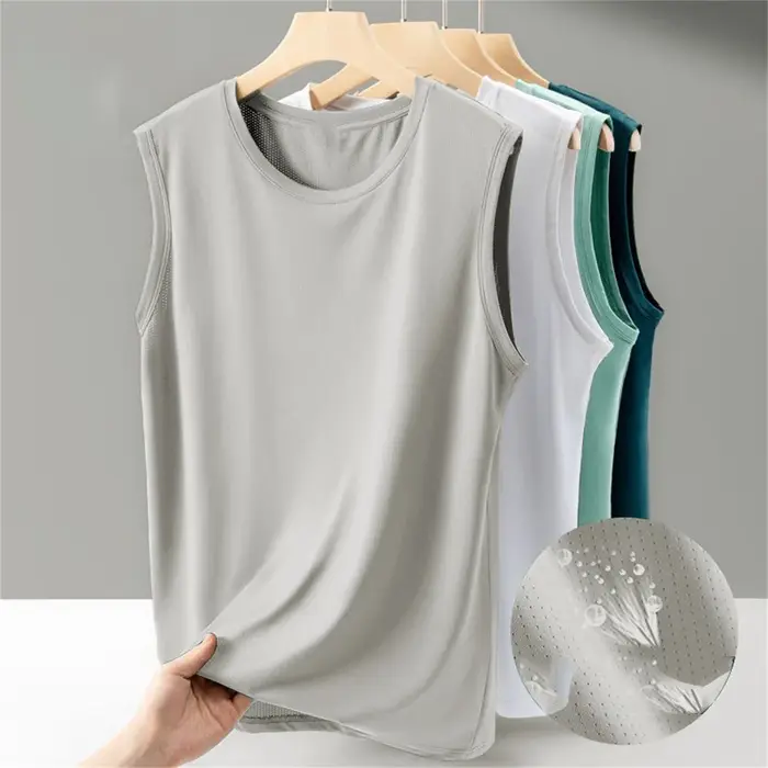 Débardeur sans manches décontracté de couleur unie pour hommes, col rond, gilet respirant, séchage d