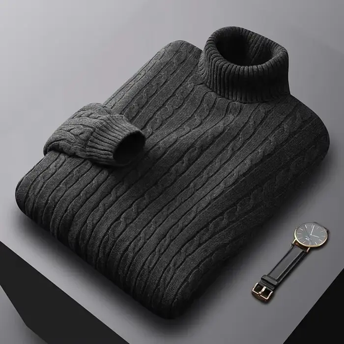Pull Jacquard à col roulé pour hommes, pull décontracté, haute élasticité, vêtements de survêtement 