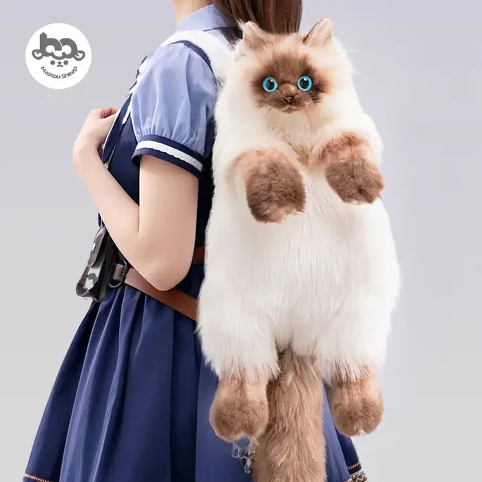    Sac à dos Simulation chat siamois, sac à dos pour filles, poupée en peluche, amie, petite amie, 