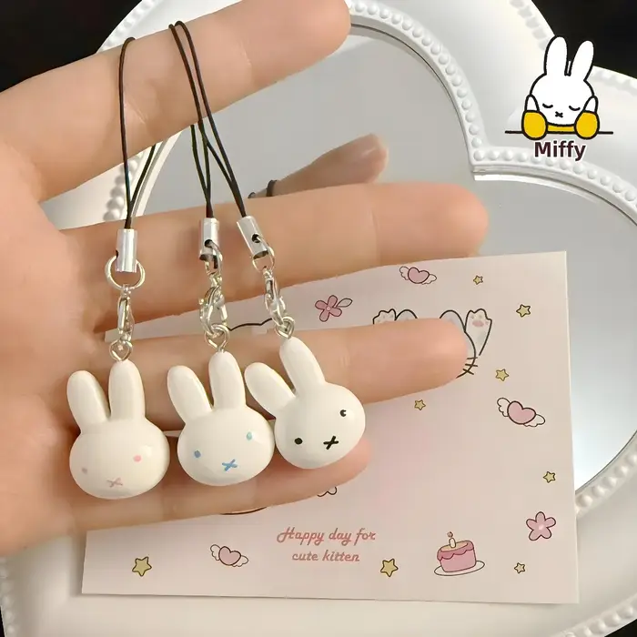 Porte-clés lapin Miffy Kawaii, dessin animé mignon, doux et Adorable fille, cœur crème cloche, sac d