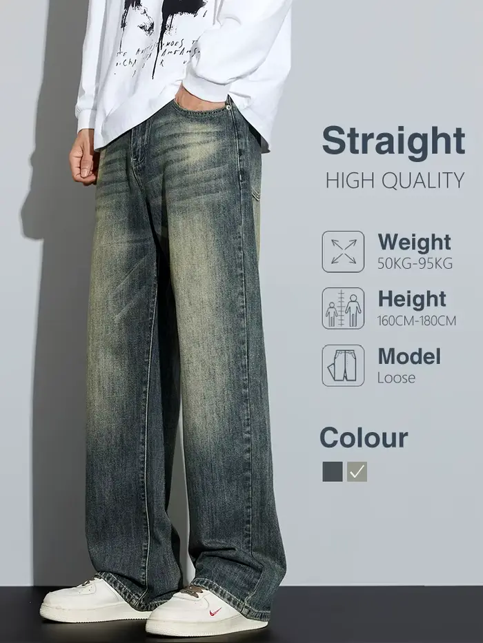 Jean Baggy en Coton à Jambes Larges pour Homme, Streetwear Rétro, Mode Coréenne, Denim Délavé Droit,