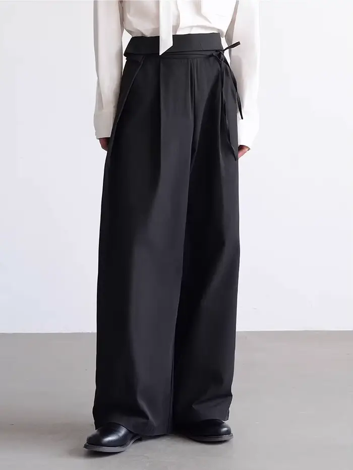 Mauroicardi printemps automne longue ample décontracté Baggy fluide doux noir jambe large pantalon h