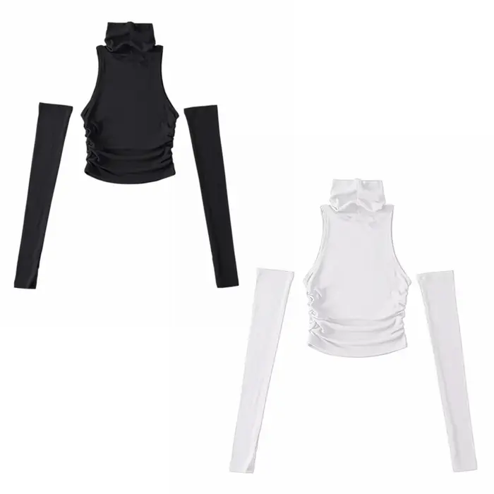 Femme vêtements automne 2025 débardeur manches couverture sans manches plis latéraux col roulé T-shi