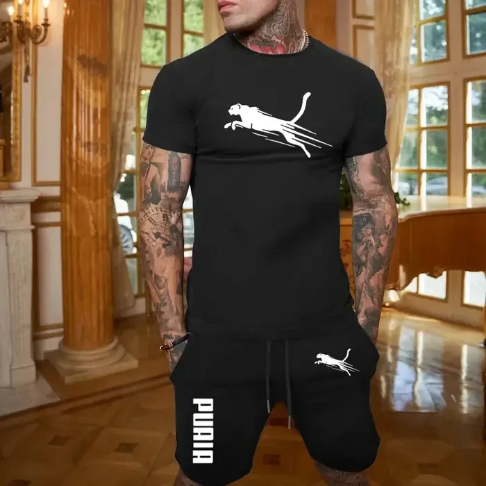 Ensemble décontracté tendance été 2026 pour homme : T-shirt respirant et short de sport deux pièces
