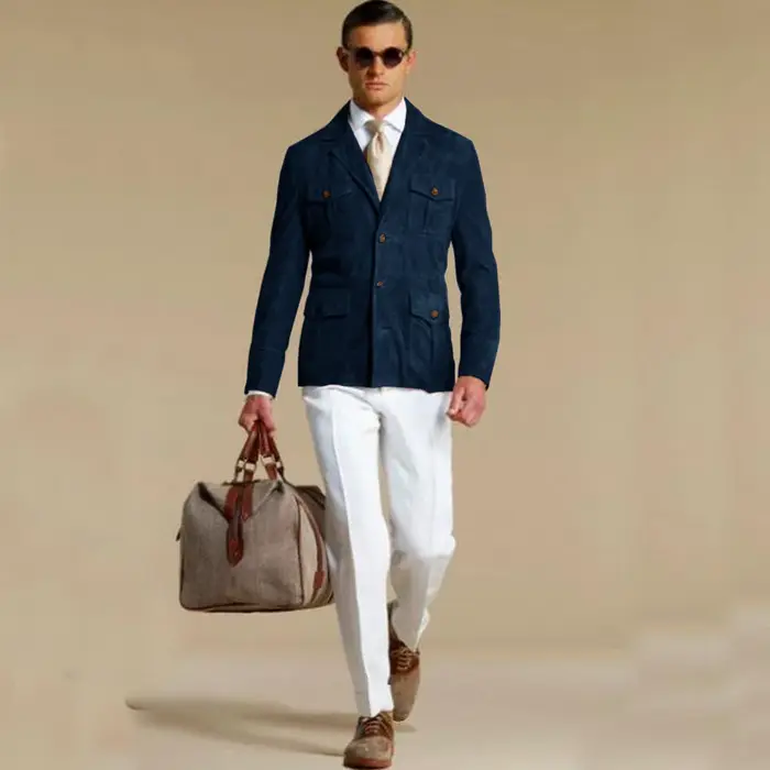 Blazer en daim pour hommes, costume élégant, robe à simple boutonnage, costumes modernes pour hommes