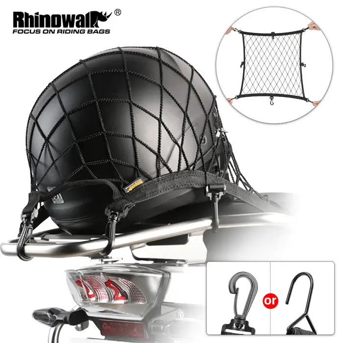 Rhinowalk – filet de support de casque de moto, 8 crochets en métal/plastique, support de filet de b