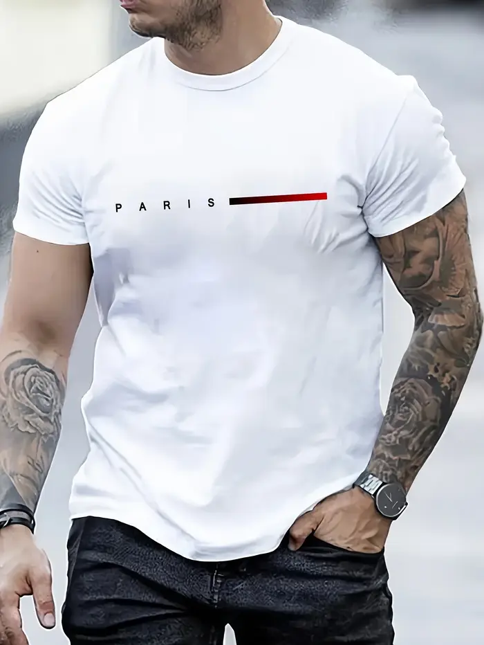 T-shirt à manches courtes pour homme, tendance et polyvalent, été, ample, Paris, imprimé lettres cré