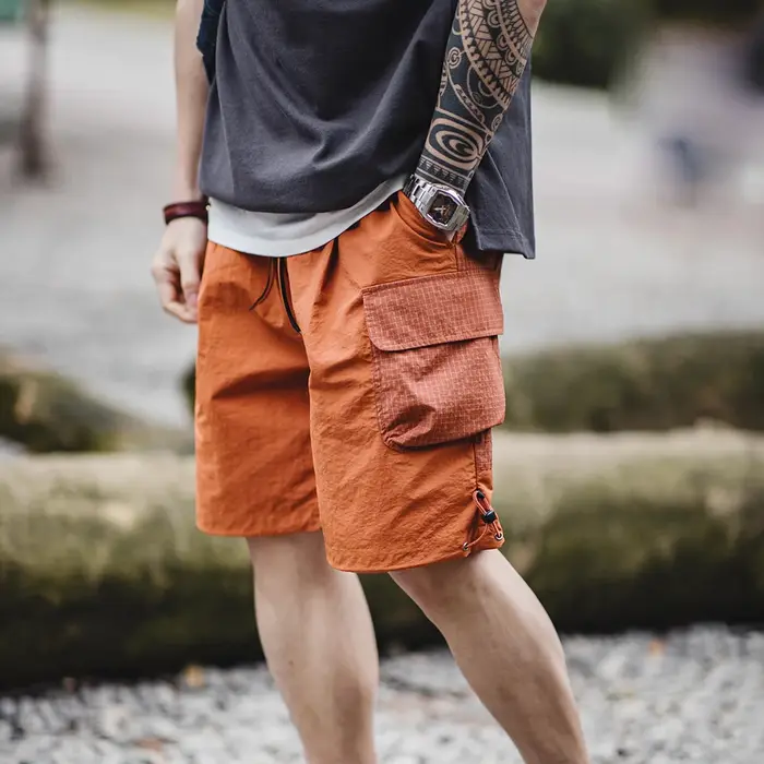 Maden-Short de plage pour homme, coupe droite, couleur orange, patchwork, léger, respirant, grande t