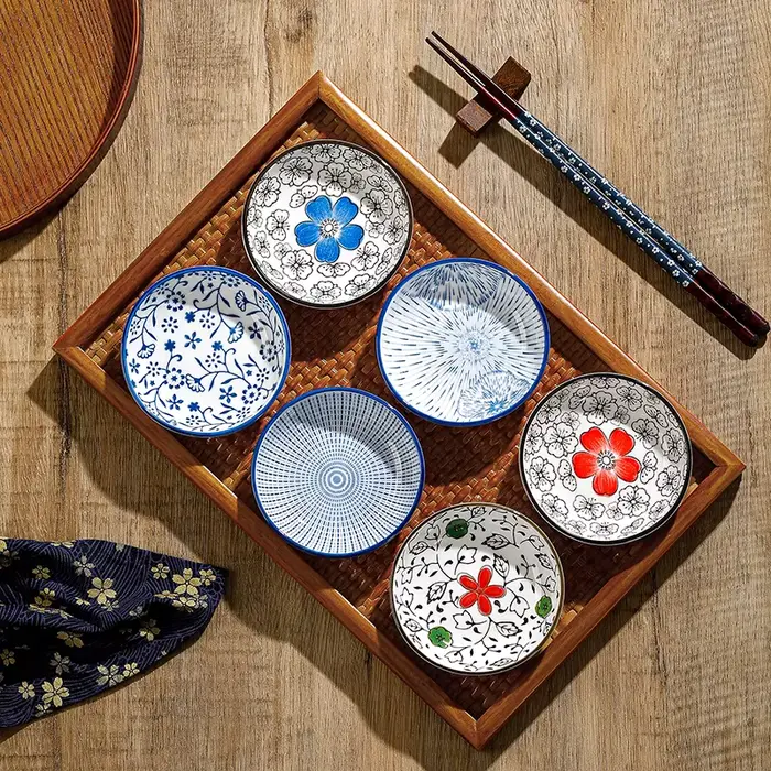 Mini assiette japonaise en céramique pour Barbecue, 6 pièces, trempage Sashimi, Sushi, Sauce soja, p