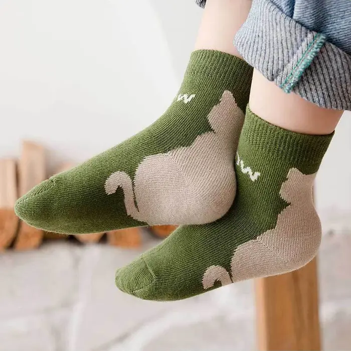 5 paires de chaussettes pour enfants, motif de chat de dessin animé, confortables et respirantes, po