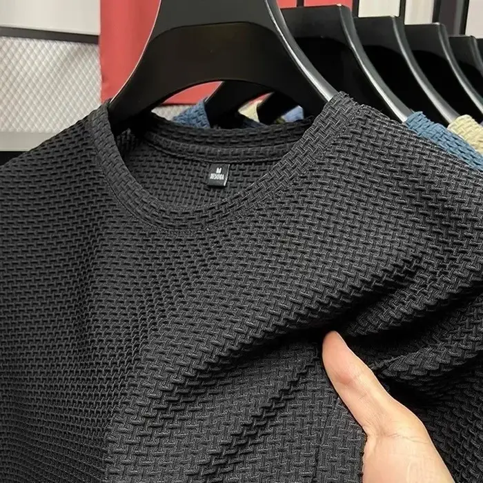 T-shirt à manches courtes en maille de bambou pour hommes, en soie glacée, décontracté, polyvalent, 