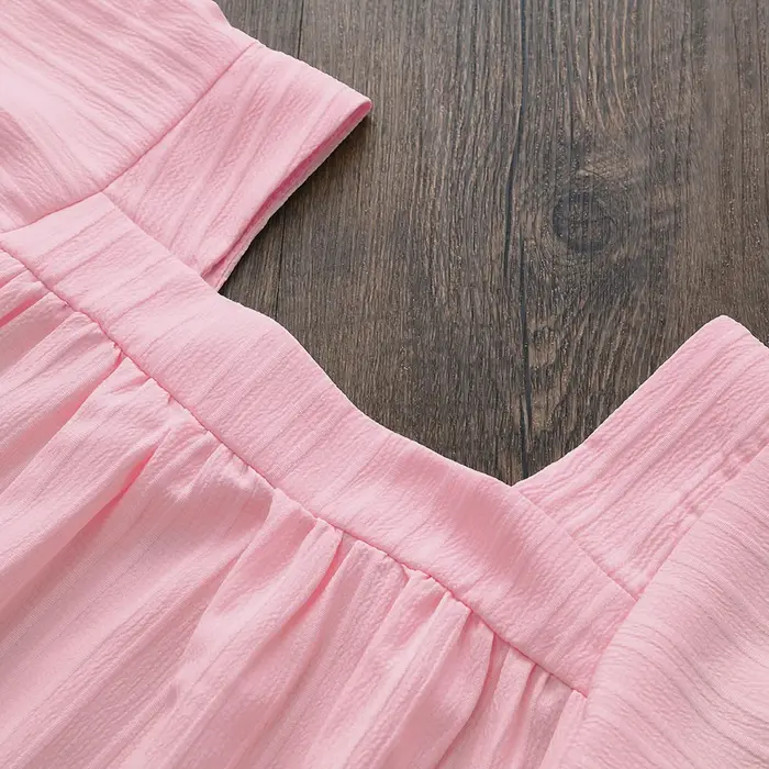 Costume pour enfants, Style vacances, couleur unie, broderie de fleurs, col carré, haut à manches co