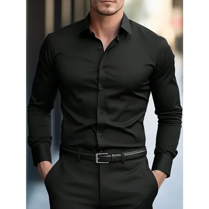 2025 chemise pour hommes flambant neuf couleur unie à manches longues intelligent décontracté quatre