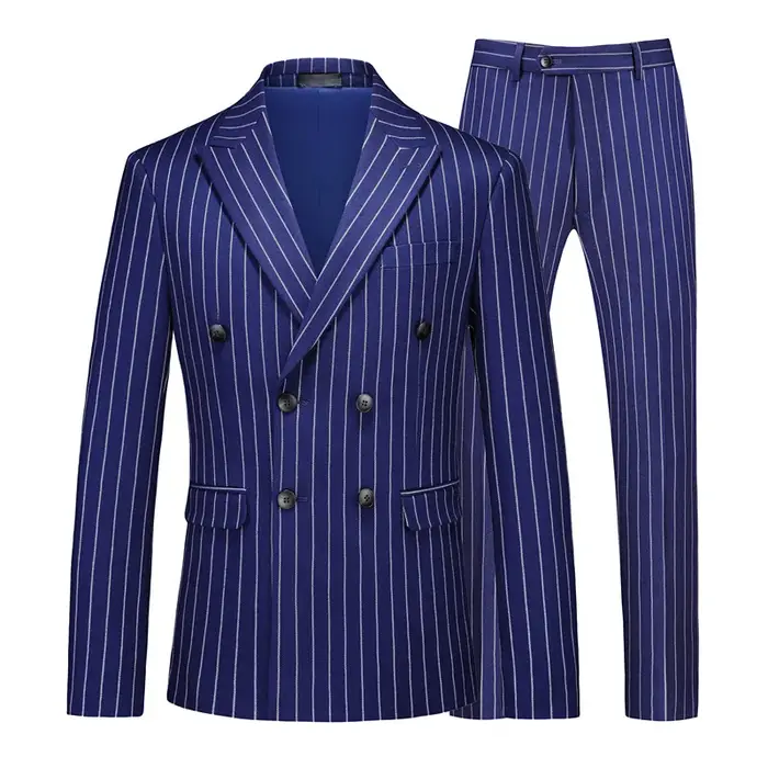 Blazers à double boutonnage pour hommes, rayés, imbibés, 2 pièces, noir, vin rouge, zones Me Busines