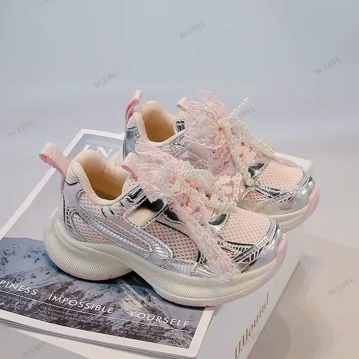 Bébé offre spéciale printemps/automne mode respirant semelle épaisse nœud perlé chaussures de Sport 