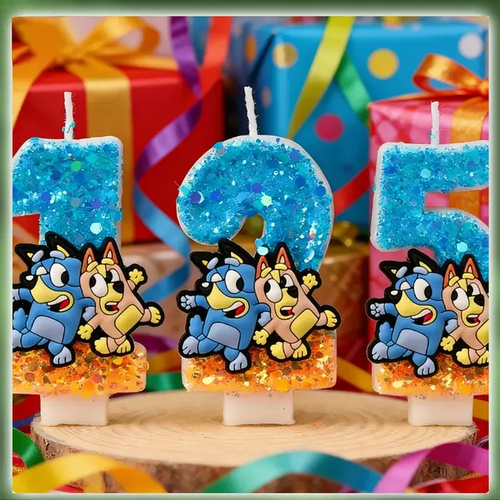 Nouveau 0-9 numéro bleu Bingo Anime bougie mignon 3D personnage de dessin animé gâteau de fête Plug-