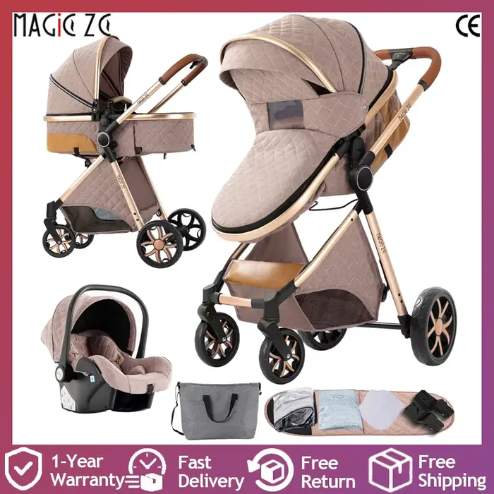 Poussette 3 en 1 bébé avec siège auto nacelle - Pliage compact et cadre léger pour voyages