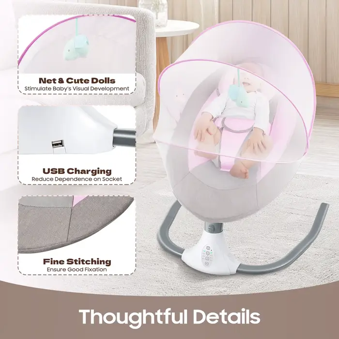 Balançoires pour bébés, balançoire pour nourrissons à 4 vitesses, 12 berceuses, balançoire électriqu