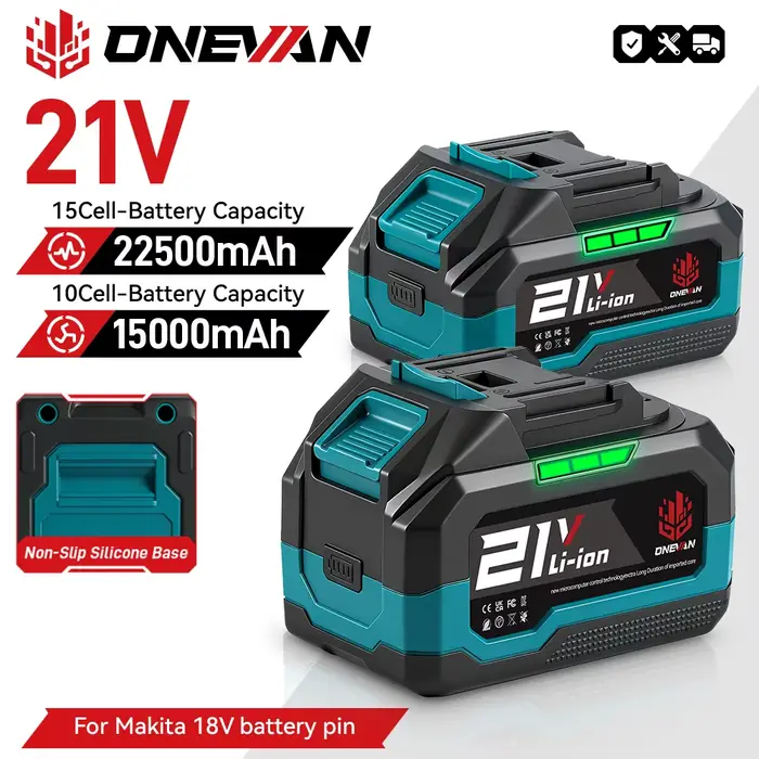 Batterie au lithium ONEVAN 22500mAh 15000mAh avec indicateur de capacité rechargeable pour outils électriques Makita 21V
