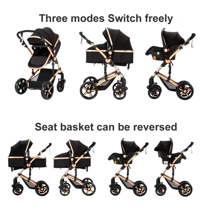 Poussette de luxe 3 en 1 pour bébé, avec siège auto et berceau, landau de paysage haut, légère, faci