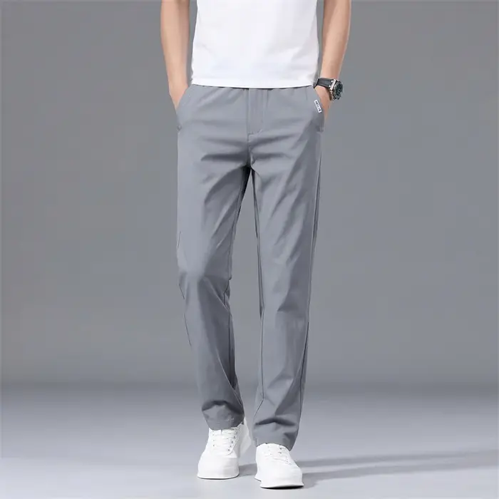 Pantalon décontracté homme en fibre de polyamide extensible, coupe slim droite, idéal pour l'été – B