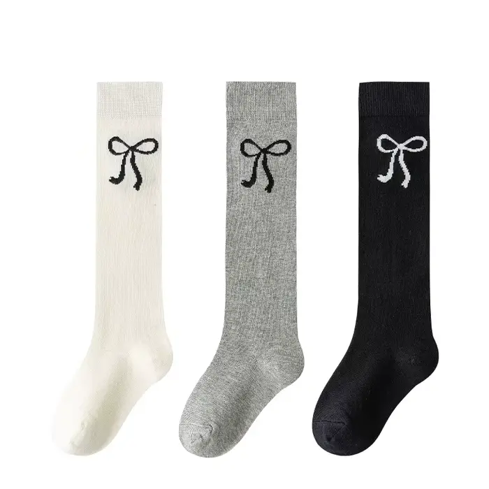 3 paires de chaussettes d'école mi-mollet pour adolescentes, avec nœud, Style coréen, chaussettes ha