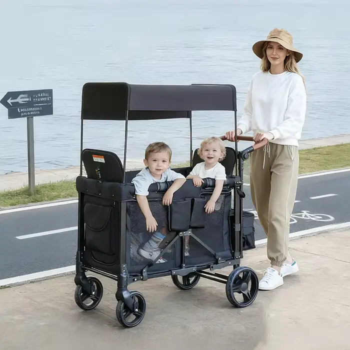 Poussette double pour bébés 2-en-1, position assise et inclinable, légère, pliable, chariot de campi