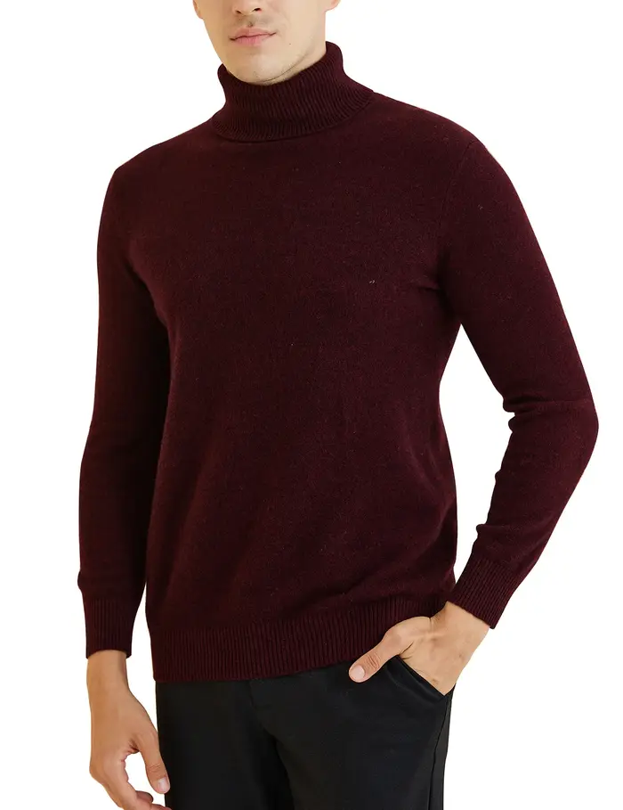 Pull en tricot pour hommes 100% laine mérinos col roulé pull en laine automne hiver chaud à manches 