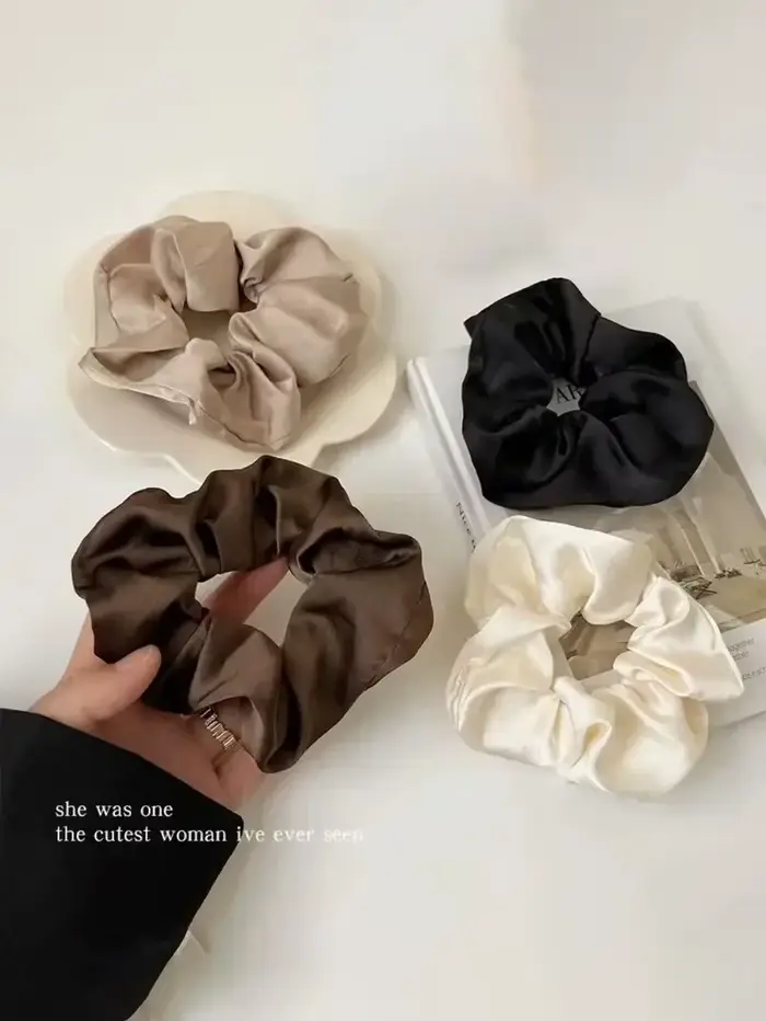 Chouchous élastiques Vintage en soie pour femmes et filles, couleur unie, couvre-chef, attaches queu