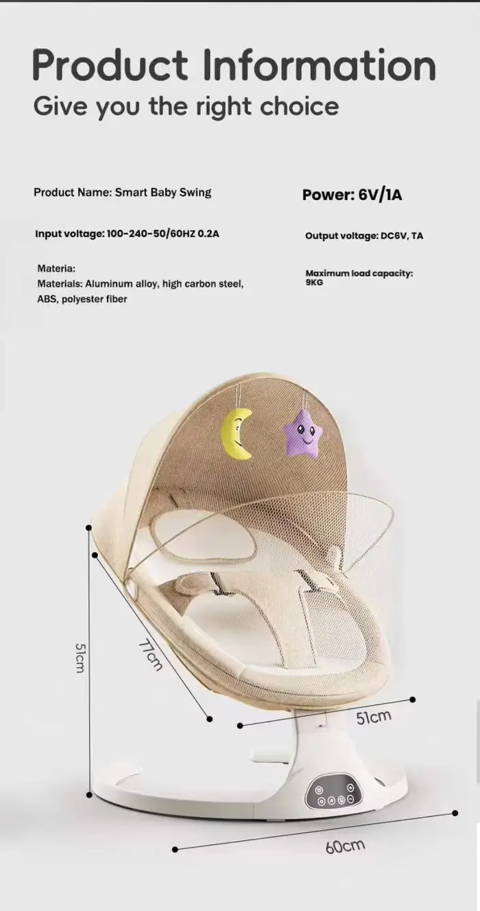 Berceau Électrique pour Bébé, Transat à Bascule Automatique, Chaise à Bascule Apaisante pour Nouveau