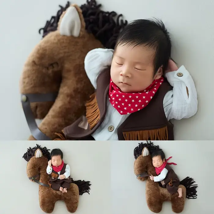 Accessoires de photographie pour nouveau-nés, thème Cowboy, Costumes pour bébé garçon avec écharpe, 