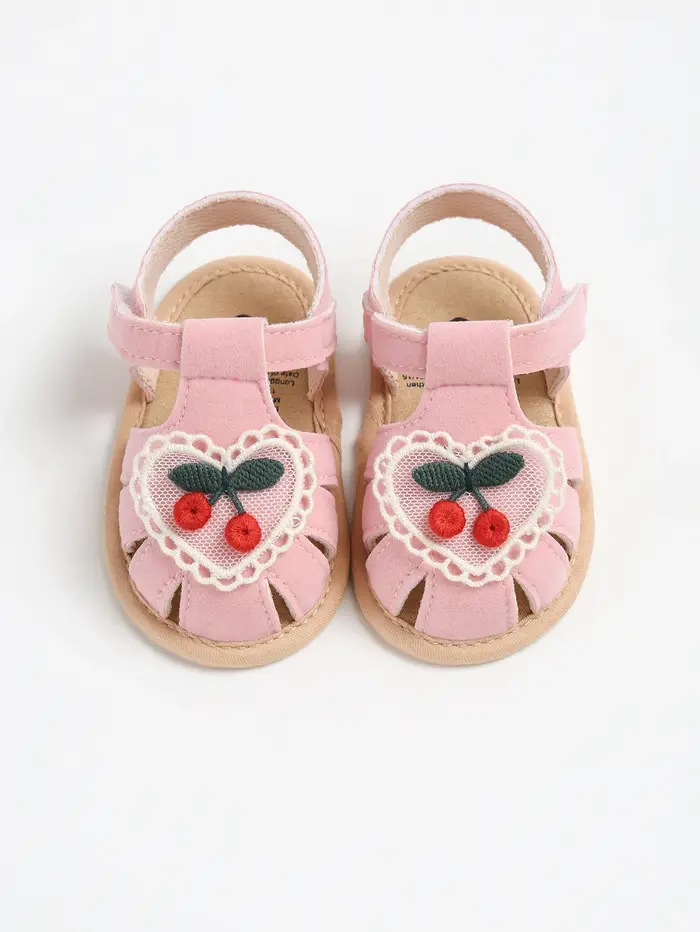 Sandales d'été pour bébé fille, chaussures à semelle en tissu cerise, chaussures pour nouveau-né, ch