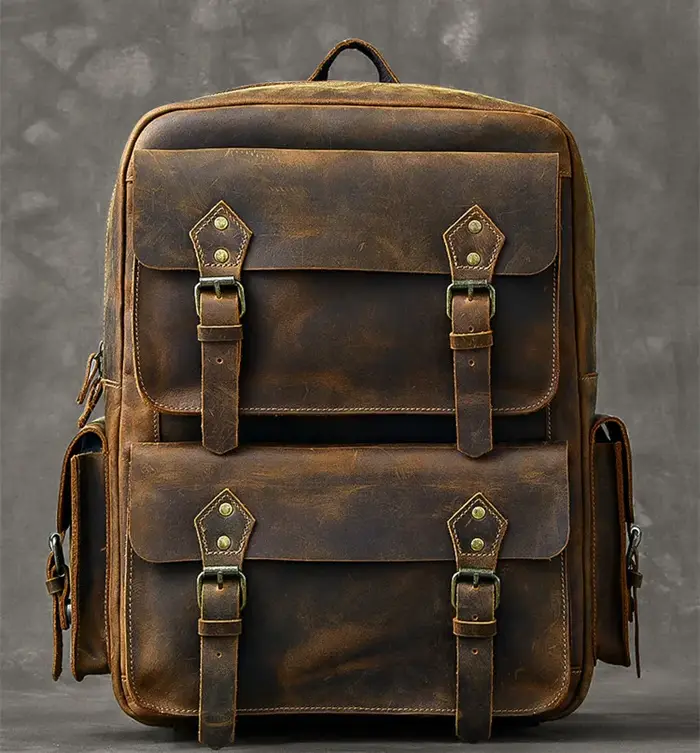 Vintage Crazy Horse sac à dos en cuir véritable hommes sac à dos en peau de vache randonnée sac à do