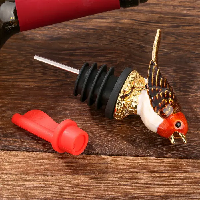 Décor d'oiseau coloré 2 en 1, verseur et bouchon de bouteille de vin, bouchon de bouteille d'animal 