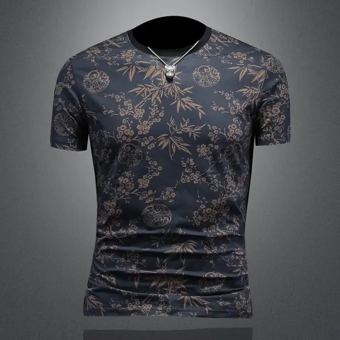 T-shirt d'été en soie glacée à col rond pour homme, manches courtes, décontracté, mode slim, streetw
