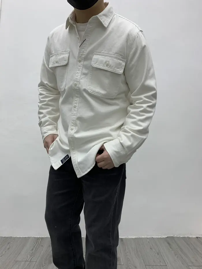 Automne nouveau japonais rétro lourd sergé à manches longues col rabattu 100% coton chemise hommes m