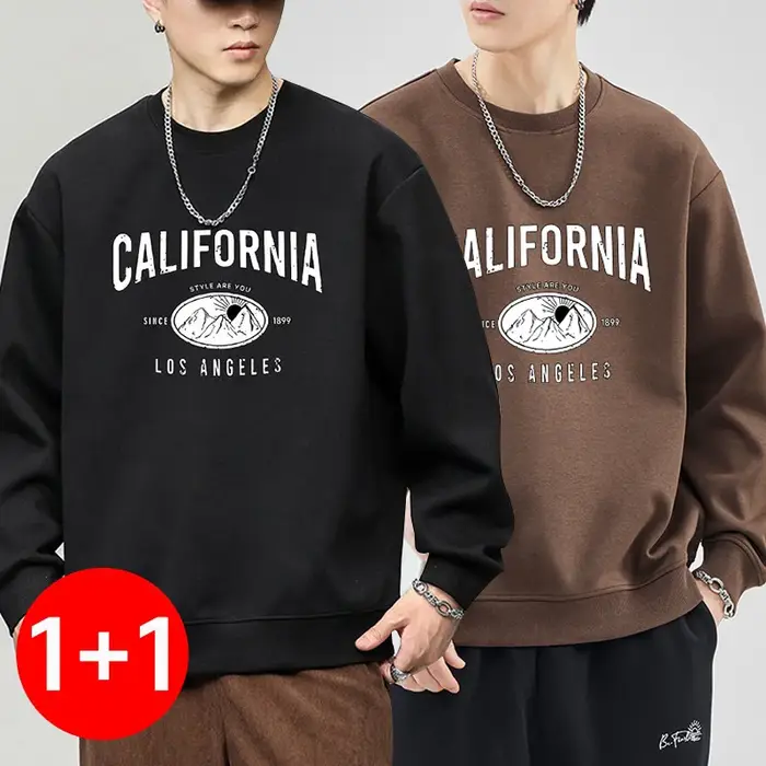 Sweat-shirt à manches longues pour hommes, ensemble 1 + 2 pièces, tendance, avec lettrage imprimé, é
