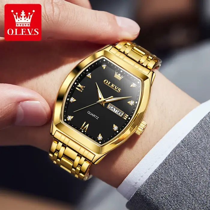 OLEVS hommes montres de luxe Tonneau Original haut marque montre à Quartz pour hommes étanche lumine