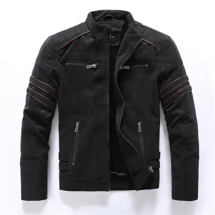 Vintage polaire veste en cuir hiver hommes marque moto PU chaud multi-poches en cuir manteau mâle fe
