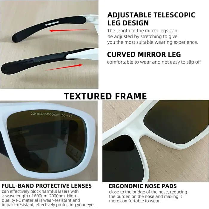 Lunettes de sécurité laser ipl OD7 405nm 445nm 755nm 808nm 980nm 1064nm longueur d'onde Violet rouge