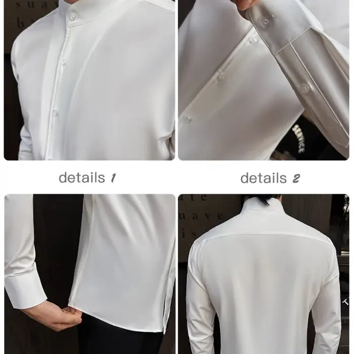 Chemise à col montant pour hommes, nouveau Style chinois, haut de gamme, manches longues, élastique,