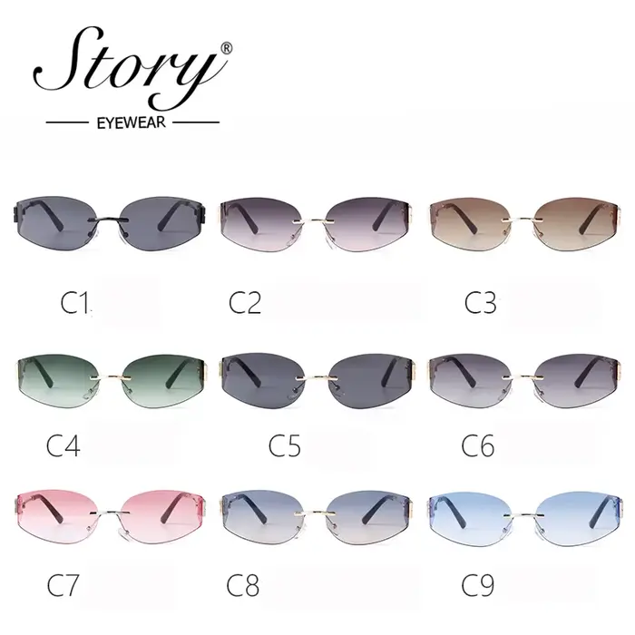 STcocktail-Lunettes de soleil ovales sans monture pour femmes et hommes, monture argentée, nickel é 