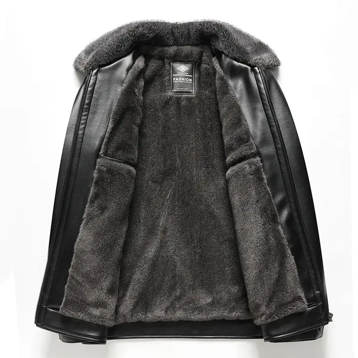 Manteau d'hiver en cuir pour homme, doublure polaire épaisse, coupe-vent, chaud, streetwear, col rab