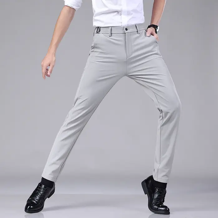 Pantalon décontracté élastique Ultra-fin pour hommes, séchage rapide, soie glacée, Slim, droit, Busi