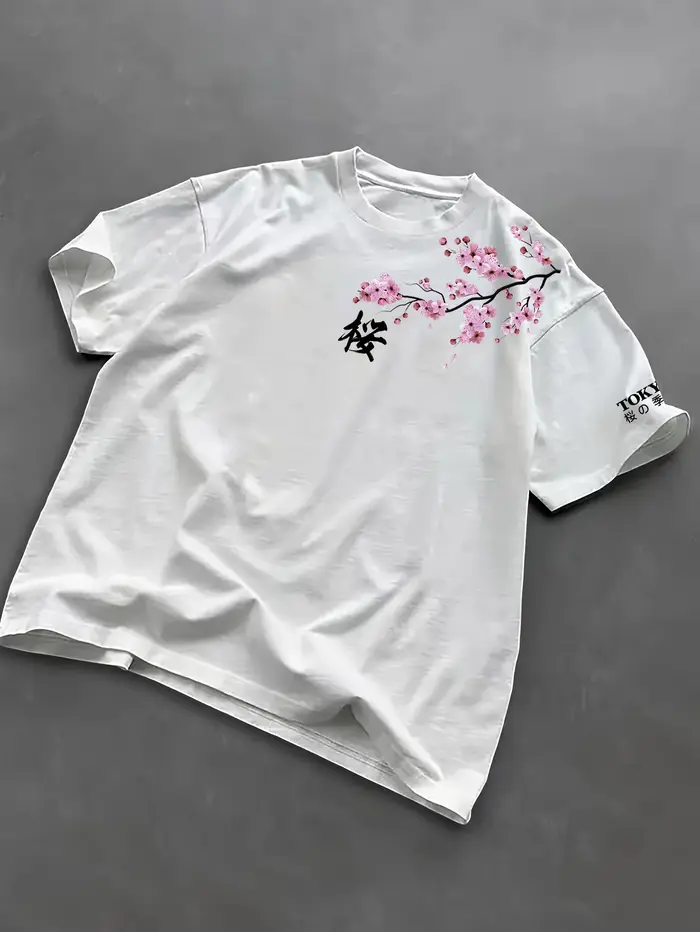 T-shirt ample pour hommes, motif fleurs de cerisier, style japonais, adapté à un usage quotidien, ma