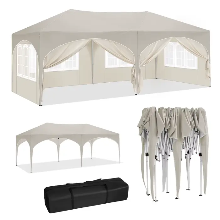 WOLTU Gazebo de pavillon pliant 3x6m auvent de jardin avec 6 parois latérales hauteur réglable tente