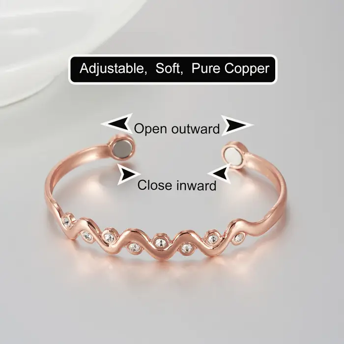 Vinterly Bracelets en cuivre pur magnétique zircone cubique Bracelets réglables arthrite santé aiman