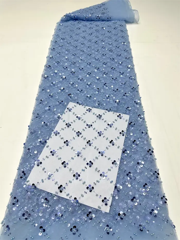 Tissu en dentelle de tulle africain doré 2026, tissu en filet français à sequins, broderie avec perl