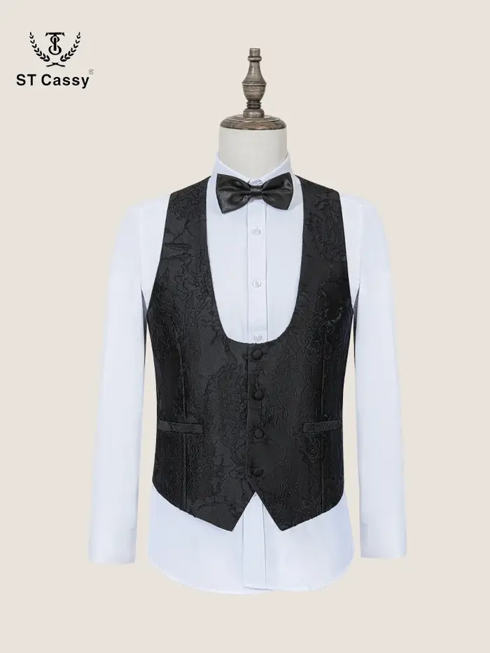 Costume homme de luxe ST Cassy, ensemble 3 pièces, noir, pour dîner, soirée, banquet, mariage, cérém
