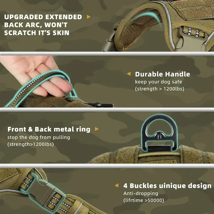 Harnais tactique pour chien, harnais pour chien sans traction, harnais de gilet MOLLE respirant régl